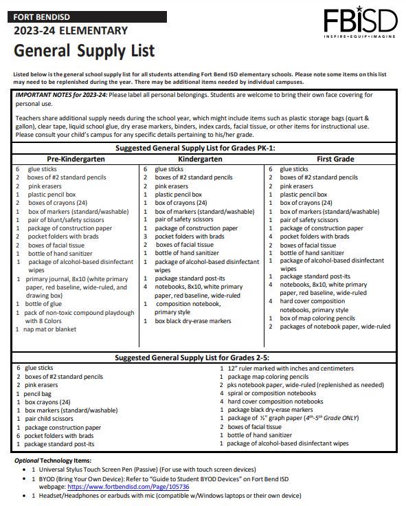  Supply List